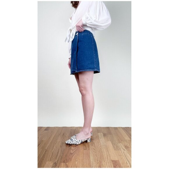 Vintage French Denim Jean Wrap Mini Skirt High Waisted Coastal Cowgirl 90s Y2K - Picture 3 of 8